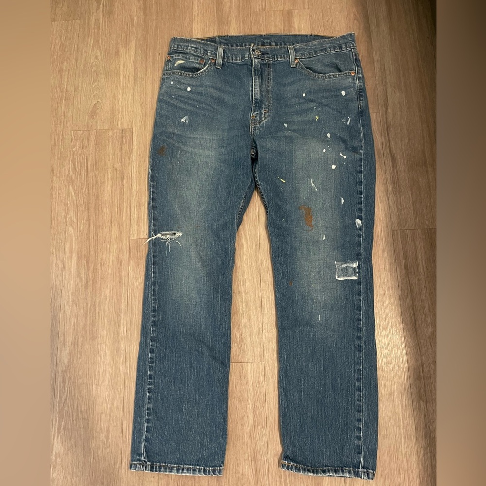 Levi’s 511  paint splatter skinny Distressed Blue Jeans